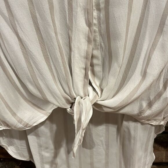 Maeve by Anthropologie Striped Tie Front High Low Button Down Shirt - Picture 3 of 9